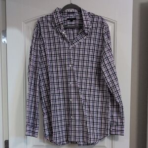 Banana Republic Men's Plaid Shirt - Black and Purple